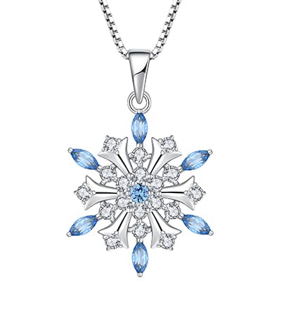 FJ Schneeflocke Kette Damen 925 Sterling Silber Aquamarin Halskette Schneeflocke Anhänger Schmuck Geschenke für Frauen von FJ