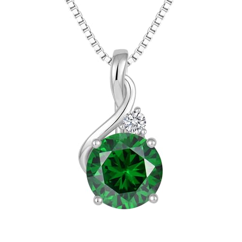 FJ Smaragd Kette Damen 925 Sterling Silber Mai Geburtsstein Halskette Rundschliff Anhänger Schmuck Geschenk für Frauen Mama Frau von FJ
