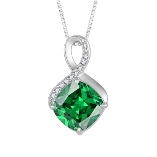 FJ Smaragd Kette Damen 925 Sterling Silber Unendlichkeit Halskette Prinzessschliff Quadrat Anhänger Mai Geburtsstein Schmuck Geschenke für Frauen von FJ