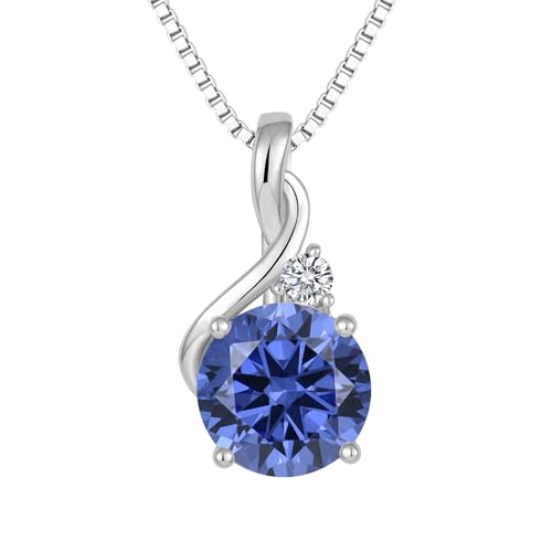 FJ Tansanit Kette Damen 925 Sterling Silber Dezember Geburtsstein Halskette Rundschliff Anhänger Schmuck Geschenk für Frauen Mama Frau von FJ