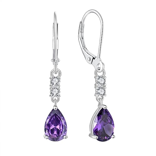 FJ Tropfen Hängend Ohrringe 925 Sterling Silber Amethyst Ohrringe Februar Geburtsstein Schmuck Geschenke für Damen Frauen Mutter Freundin Mama von FJ