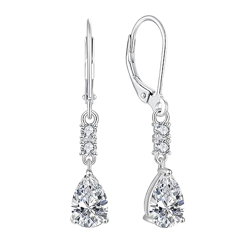 FJ Tropfen Hängend Ohrringe 925 Sterling Silber April Geburtsstein Ohrringe Leverback Zirkonia CZ Schmuck Geschenke für Damen Frauen Mutter Freundin Mama von FJ