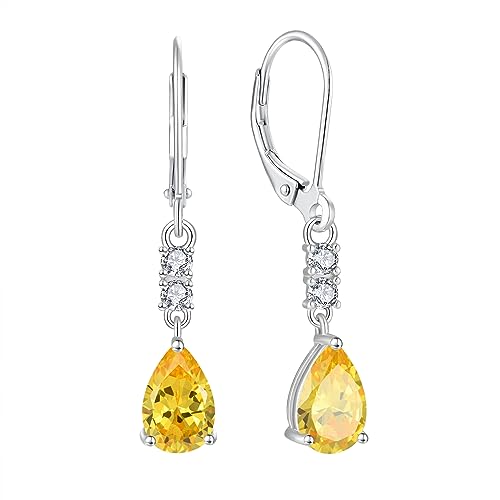 FJ Tropfen Hängend Ohrringe 925 Sterling Silber Citrin Ohrringe November Geburtsstein Schmuck Geschenke für Damen Frauen Mutter Freundin Mama von FJ