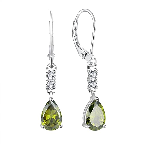 FJ Tropfen Hängend Ohrringe 925 Sterling Silber Peridot Ohrringe August Geburtsstein Schmuck Geschenke für Damen Frauen Mutter Freundin Mama von FJ