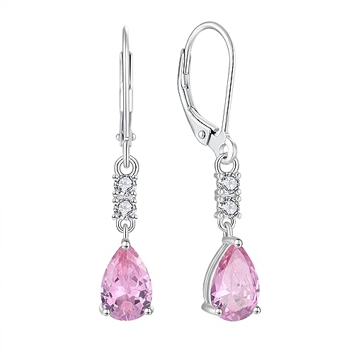 FJ Tropfen Hängend Ohrringe 925 Sterling Silber Rosa Turmalin Ohrringe Oktober Geburtsstein Schmuck Geschenke für Damen Frauen Mutter Freundin Mama von FJ