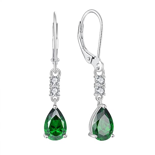 FJ Tropfen Hängend Ohrringe 925 Sterling Silber Smaragd Ohrringe Mai Geburtsstein Schmuck Geschenke für Damen Frauen Mutter Freundin Mama von FJ