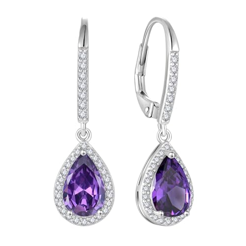 FJ Tropfen Hängend Ohrringe Damen 925 Sterling Silber Amethyst Ohrringe Februar Geburtsstein Schmuck Geschenke für Frauen Mutter Freundin Mama von FJ