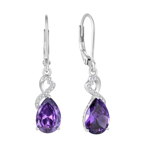 FJ Tropfen Hängend Ohrringe Damen 925 Sterling Silber Amethyst Ohrringe Februar Geburtsstein Schmuck Geschenke für Frauen von FJ
