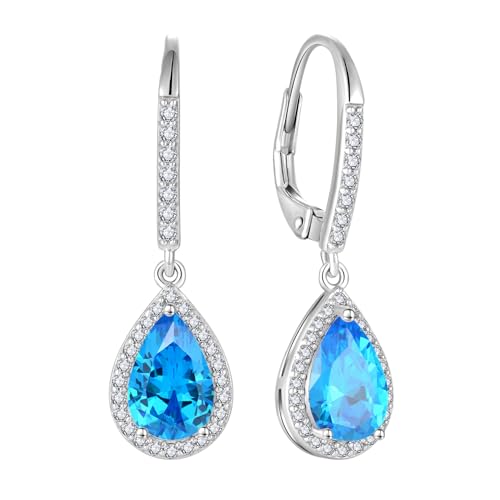 FJ Tropfen Hängend Ohrringe Damen 925 Sterling Silber Aquamarin Ohrringe März Geburtsstein Schmuck Geschenke für Frauen Mutter Freundin Mama von FJ