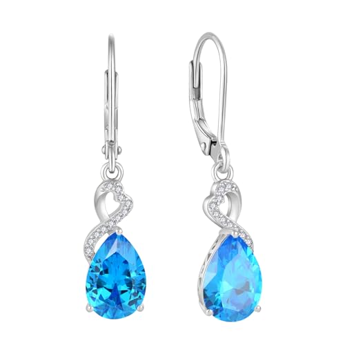 FJ Tropfen Hängend Ohrringe Damen 925 Sterling Silber Aquamarin Ohrringe März Geburtsstein Schmuck Geschenke für Frauen von FJ