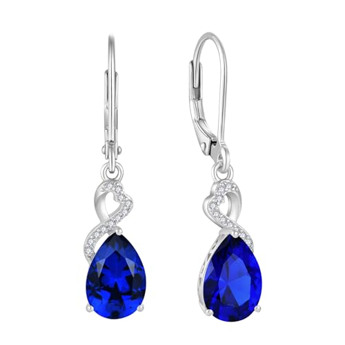 FJ Tropfen Hängend Ohrringe Damen 925 Sterling Silber Blau Saphir Ohrringe September Geburtsstein Schmuck Geschenke für Frauen von FJ