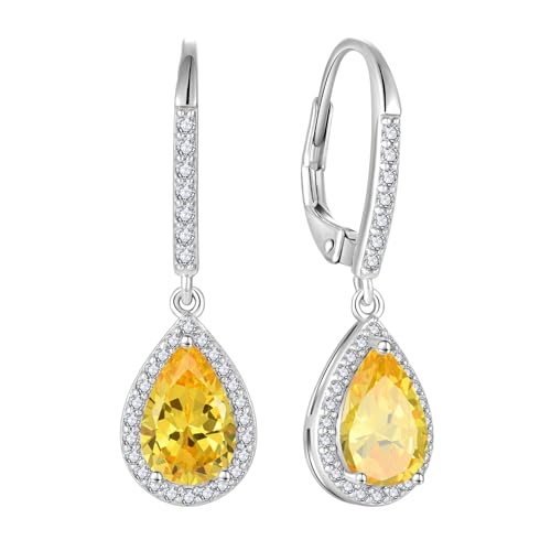 FJ Tropfen Hängend Ohrringe Damen 925 Sterling Silber Citrin Ohrringe November Geburtsstein Schmuck Geschenke für Frauen Mutter Freundin Mama von FJ