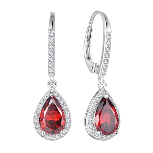 FJ Tropfen Hängend Ohrringe Damen 925 Sterling Silber Granat Ohrringe Januar Geburtsstein Schmuck Geschenke für Frauen Mutter Freundin Mama von FJ