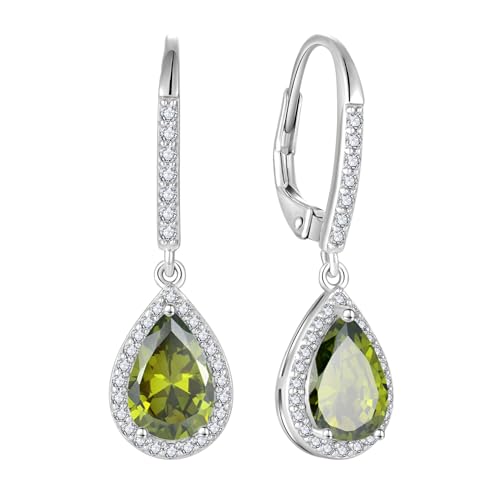 FJ Tropfen Hängend Ohrringe Damen 925 Sterling Silber Peridot Ohrringe August Geburtsstein Schmuck Geschenke für Frauen Mutter Freundin Mama von FJ