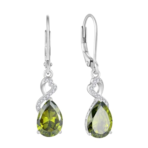 FJ Tropfen Hängend Ohrringe Damen 925 Sterling Silber Peridot Ohrringe August Geburtsstein Schmuck Geschenke für Frauen von FJ