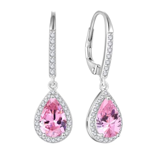 FJ Tropfen Hängend Ohrringe Damen 925 Sterling Silber Rosa Turmalin Ohrringe Oktober Geburtsstein Schmuck Geschenke für Frauen Mutter Freundin Mama von FJ
