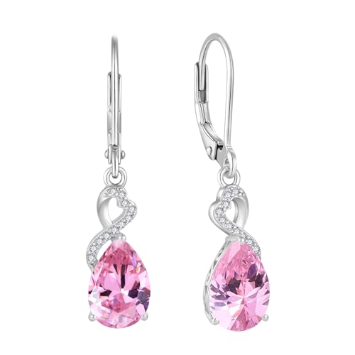 FJ Tropfen Hängend Ohrringe Damen 925 Sterling Silber Rosa Turmalin Ohrringe Oktober Geburtsstein Schmuck Geschenke für Frauen von FJ