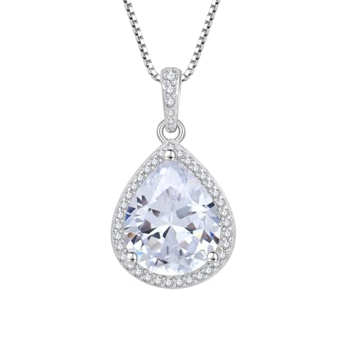 FJ Kette Damen 925 Sterling Silber Tropfen Birnenförmige Halskette Zirkonia Anhänger April Geburtsstein Schmuck Geschenke für Frauen von FJ