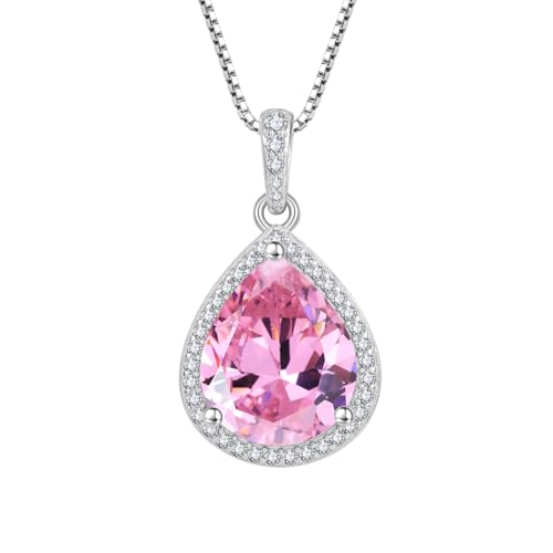FJ Tropfen Halskette Damen 925 Sterling Silber Rosa Turmalin Kette Oktober Geburtsstein Anhänger Schmuck Geschenke für Frauen FJ Tropfen Halskette Damen 925 Sterling Silber Rosa Turmalin Kette Oktober Geburtsstein Anhänger Schmuck Geschenke für Frauen von FJ