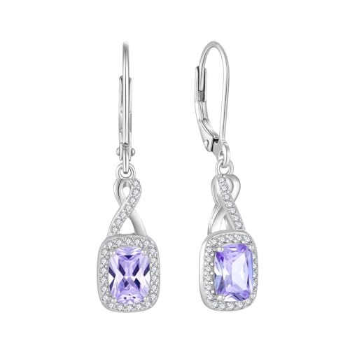FJ Unendlichkeit Hängend Ohrringe Damen 925 Sterling Silber Prinzessschliff Quadrat Alexandrit Ohrringe Juni Geburtsstein Schmuck Geschenke für Frauen von FJ