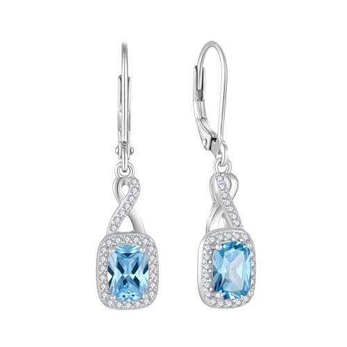 FJ Unendlichkeit Hängend Ohrringe Damen 925 Sterling Silber Prinzessschliff Quadrat Aquamarin Ohrringe März Geburtsstein Schmuck Geschenke für Frauen von FJ
