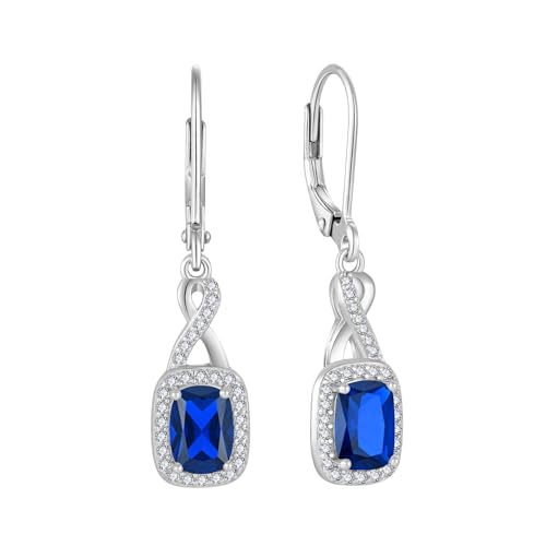 FJ Unendlichkeit Hängend Ohrringe Damen 925 Sterling Silber Prinzessschliff Quadrat Blau Saphir Ohrringe September Geburtsstein Schmuck Geschenke für Frauen von FJ