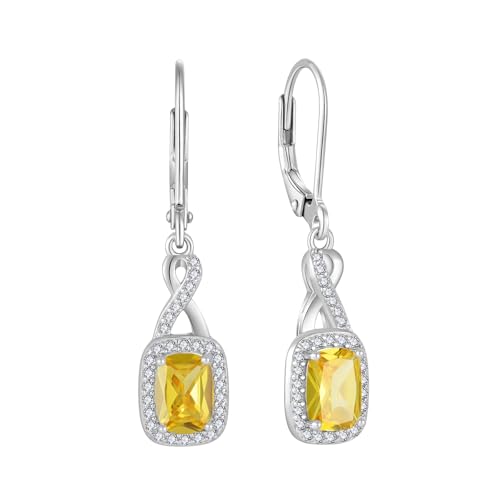 FJ Unendlichkeit Hängend Ohrringe Damen 925 Sterling Silber Prinzessschliff Quadrat Citrin Ohrringe November Geburtsstein Schmuck Geschenke für Frauen von FJ