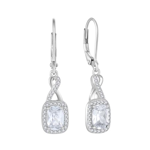 FJ Unendlichkeit Hängend Ohrringe Damen 925 Sterling Silber Prinzessschliff Quadrat Ohrringe Cubic Zirkonia Ohrringe April Geburtsstein Schmuck Geschenke für Frauen von FJ