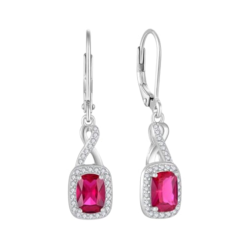 FJ Unendlichkeit Hängend Ohrringe Damen 925 Sterling Silber Prinzessschliff Quadrat Rubin Ohrringe Juli Geburtsstein Schmuck Geschenke für Frauen von FJ