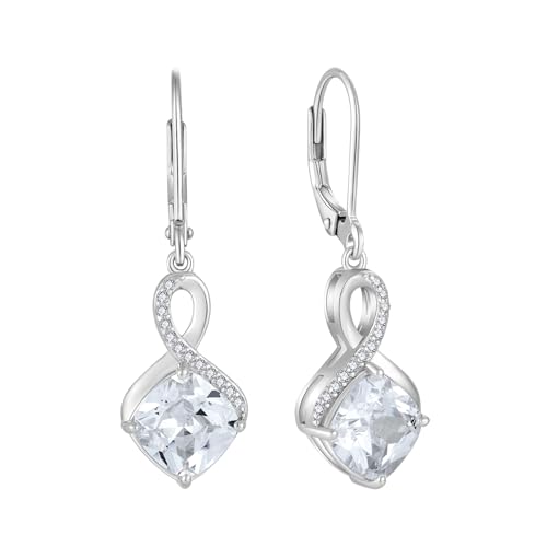 FJ Unendlichkeit Hängend Ohrringe Damen 925 Sterling Silber Quadrat Prinzessschliff Cubic Zirkonia Ohrringe April Geburtsstein Schmuck Geschenke für Frauen von FJ