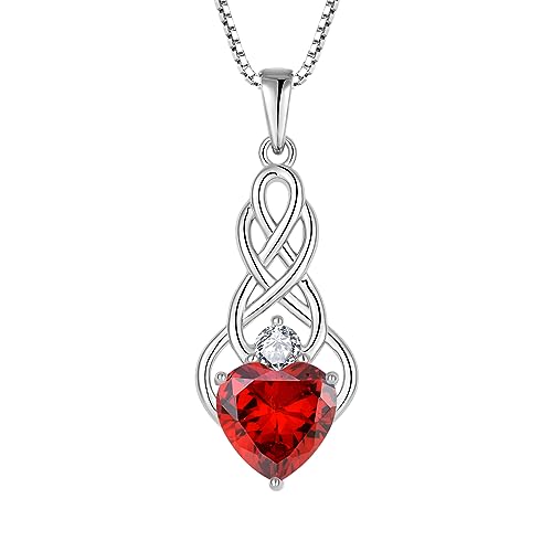 FJ Unendlichkeit Keltischer Knoten Kette Damen 925 Sterling Silber Granat Halskette Januar Geburtsstein Anhänger Geschenke für Frauen Mutter Freundin Mama von FJ