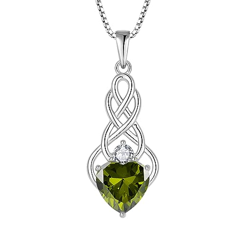 FJ Unendlichkeit Keltischer Knoten Kette Damen 925 Sterling Silber Peridot Halskette August Geburtsstein Anhänger Geschenke für Frauen Mutter Freundin Mama von FJ