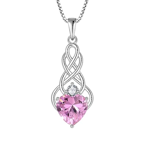 FJ Unendlichkeit Keltischer Knoten Kette Damen 925 Sterling Silber Rosa Turmalin Halskette Oktober Geburtsstein Anhänger Geschenke für Frauen Mutter Freundin Mama von FJ