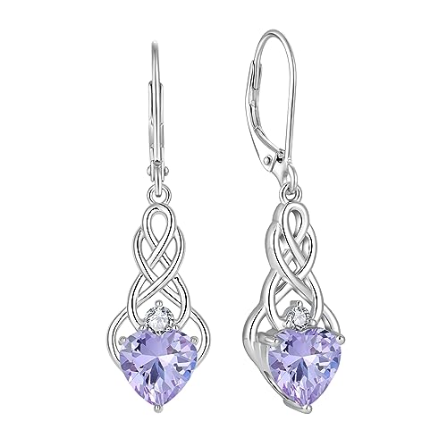 FJ Unendlichkeit Keltischer Knoten Ohrringe - 925 Sterling Silber Hängend Alexandrit Juni Geburtsstein - Irischer Glücksschmuck Geschenke für Frauen von FJ