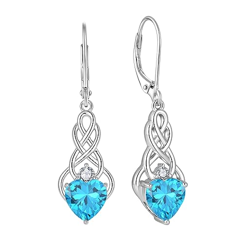 FJ Unendlichkeit Keltischer Knoten Ohrringe Damen 925 Sterling Silber Hängend Ohrringe Aquamarin März Geburtsstein Ohrringe Irischer Glücksschmuck Geschenke für Frauen von FJ