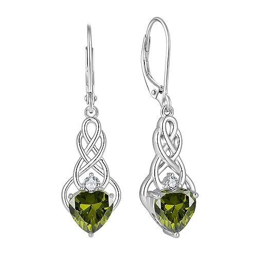 FJ Unendlichkeit Keltischer Knoten Ohrringe - 925 Sterling Silber Hängend Mit Peridot August Geburtsstein - Irischer Glücksschmuck Geschenke für Frauen von FJ