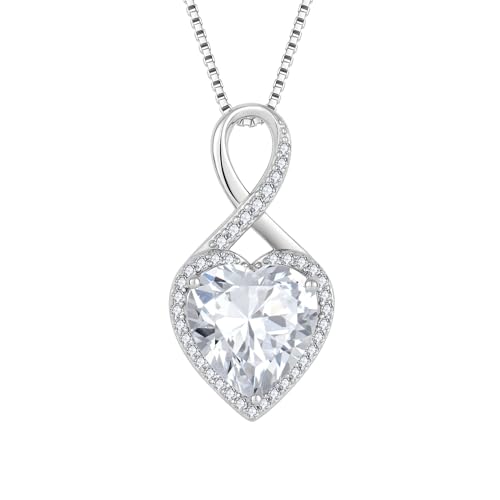 FJ Unendlichkeit Kette Damen 925 Sterling Silber April Geburtsstein Halskette Anhänger Herz Zirkonia Edelstein Schmuck für Frauen Mutter Freundin Mama von FJ