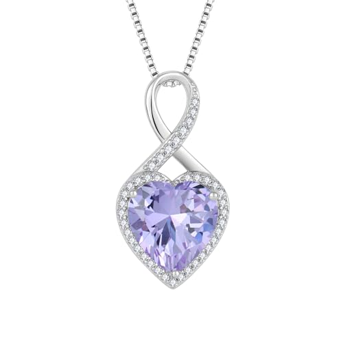 FJ Unendlichkeit Kette Damen 925 Sterling Silber Herz Alexandrit Halskette Anhänger Juni Geburtsstein Schmuck für Frauen Mutter Freundin Mama von FJ