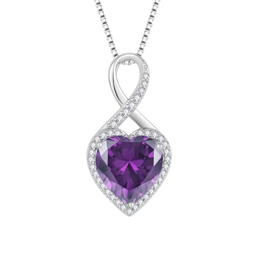 FJ Unendlichkeit Kette Damen 925 Sterling Silber Herz Amethyst Halskette Anhänger Februar Geburtsstein Schmuck für Frauen Mutter Freundin Mama FJ Unendlichkeit Kette Damen 925 Sterling Silber Herz Amethyst Halskette Anhänger Februar Geburtsstein Schmuck für Frauen Mutter Freundin Mama von FJ