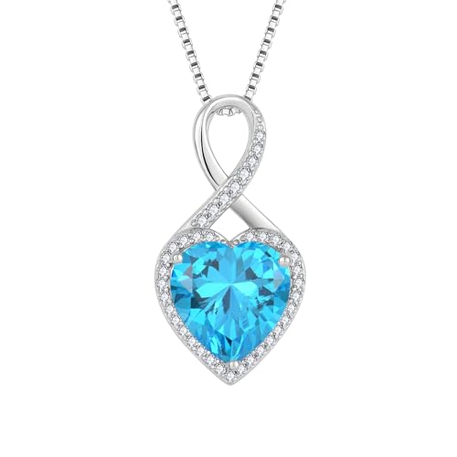 FJ Unendlichkeit Kette Damen 925 Sterling Silber Herz Aquamarin Halskette Anhänger März Geburtsstein Schmuck für Frauen Mutter Freundin Mama von FJ