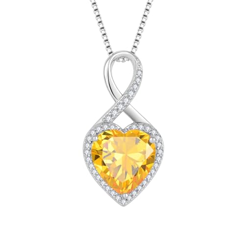 FJ Unendlichkeit Kette Damen 925 Sterling Silber Herz Citrin Halskette Anhänger November Geburtsstein Schmuck für Frauen Mutter Freundin Mama von FJ