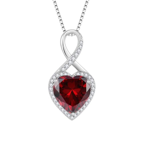 FJ Unendlichkeit Kette Damen 925 Sterling Silber Herz Granat Halskette Anhänger Januar Geburtsstein Schmuck für Frauen Mutter Freundin Mama von FJ