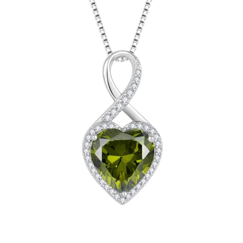 FJ Unendlichkeit Kette Damen 925 Sterling Silber Herz Peridot Halskette Anhänger August Geburtsstein Schmuck für Frauen Mutter Freundin Mama von FJ
