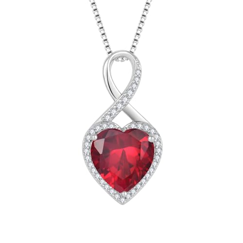 FJ Unendlichkeit Kette Damen 925 Sterling Silber Herz Rubin Halskette Anhänger Juli Geburtsstein Schmuck für Frauen Mutter Freundin Mama von FJ