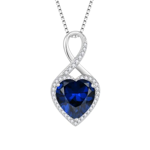 FJ Unendlichkeit Kette Damen 925 Sterling Silber Herz Saphir Halskette Anhänger September Geburtsstein Schmuck für Frauen Mutter Freundin Mama von FJ