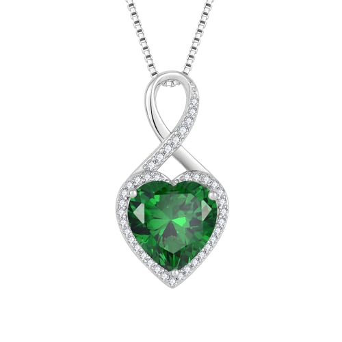 FJ Unendlichkeit Kette Damen 925 Sterling Silber Herz Smaragd Halskette Anhänger Mai Geburtsstein Schmuck für Frauen Mutter Freundin Mama von FJ