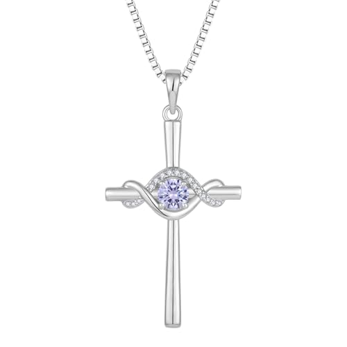 FJ Unendlichkeit Kreuz Kette Damen 925 Sterling Silber Alexandrit Halskette Anhänger Juni Geburtsstein Schmuck Geschenke für Frauen von FJ