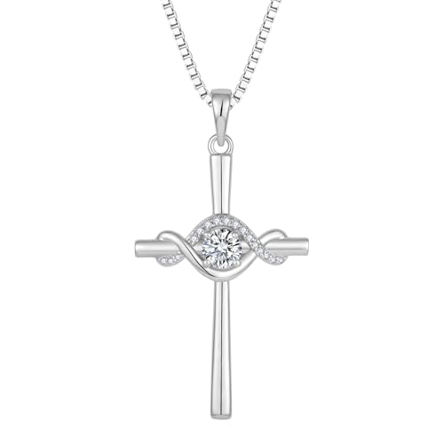 FJ Unendlichkeit Kreuz Kette Damen 925 Sterling Silber Zirkonia Halskette Anhänger April Geburtsstein Schmuck Geschenke für Frauen von FJ
