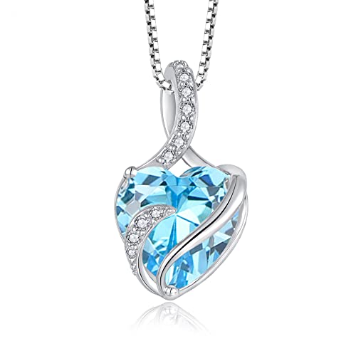 FJ Unendlichkeit März Geburtsstein Kette Damen 925 Sterling Silber Herz Aquamarin Anhänger Halskette Schmuck Geschenke für Damen Frauen Mutter Freundin Mama von FJ