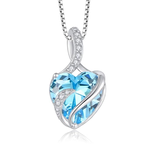FJ Unendlichkeit März Geburtsstein Kette Damen 925 Sterling Silber Herz Aquamarin Anhänger Halskette Schmuck Geschenke für Damen Frauen Mutter Freundin Mama von FJ